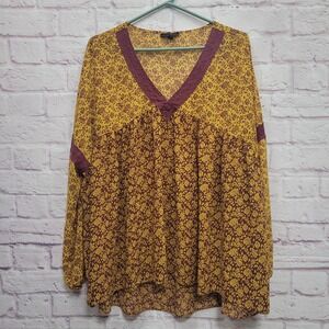 Lane Bryant Boho Floral Blouse 18/20 Flowy Semi Sheer‎ Peasant Cottage Indie